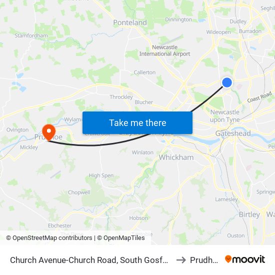 Church Avenue-Church Road, South Gosforth to Prudhoe map