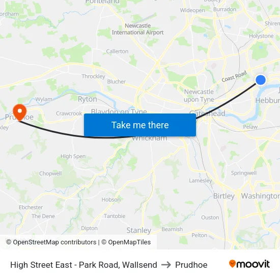 High Street East - Park Road, Wallsend to Prudhoe map