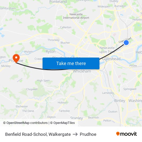 Benfield Road-School, Walkergate to Prudhoe map