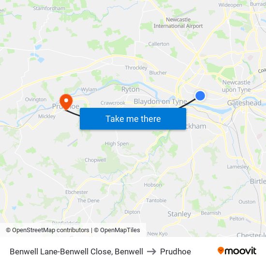 Benwell Lane-Benwell Close, Benwell to Prudhoe map