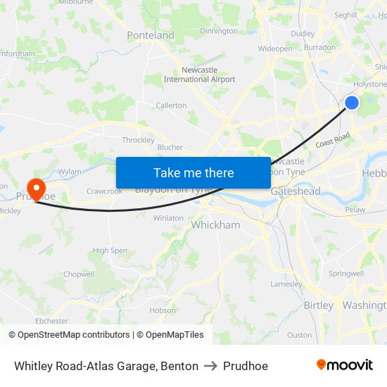 Whitley Road-Atlas Garage, Benton to Prudhoe map