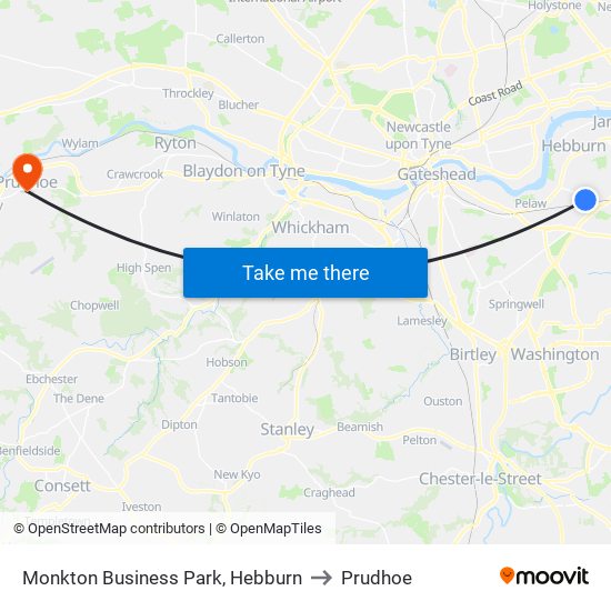 Monkton Business Park, Hebburn to Prudhoe map