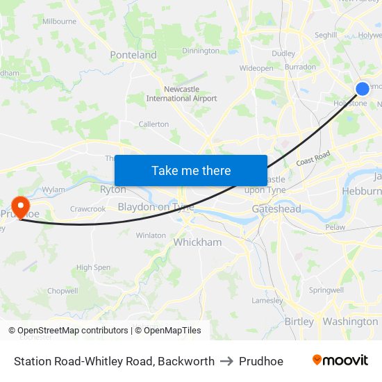 Station Road-Whitley Road, Backworth to Prudhoe map