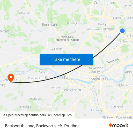 Backworth Lane, Backworth to Prudhoe map