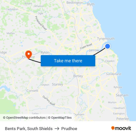 Bents Park, South Shields to Prudhoe map
