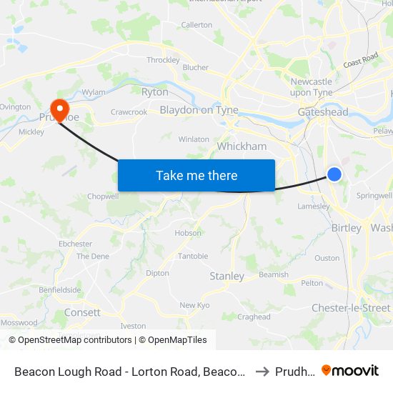 Beacon Lough Road - Lorton Road, Beacon Lough to Prudhoe map