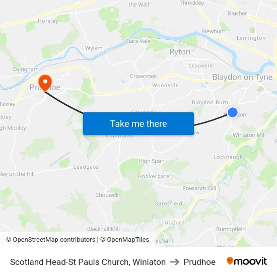 Scotland Head-St Pauls Church, Winlaton to Prudhoe map