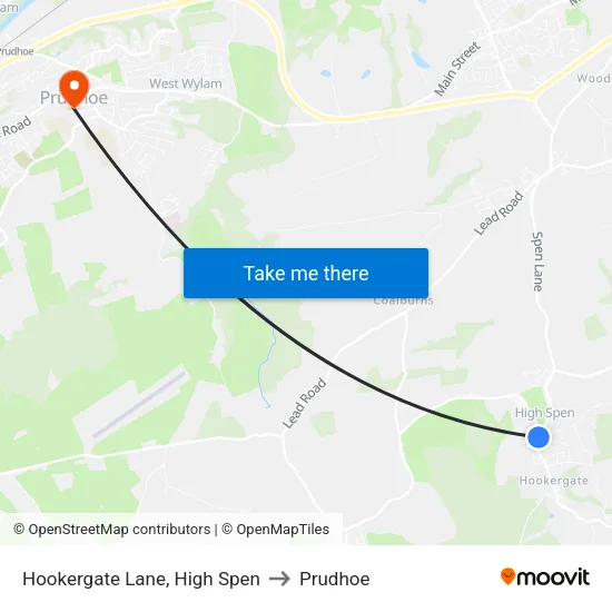 Hookergate Lane, High Spen to Prudhoe map