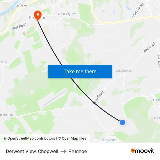 Derwent View, Chopwell to Prudhoe map