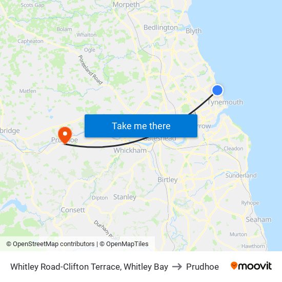 Whitley Road-Clifton Terrace, Whitley Bay to Prudhoe map