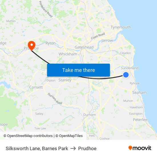 Silksworth Lane, Barnes Park to Prudhoe map