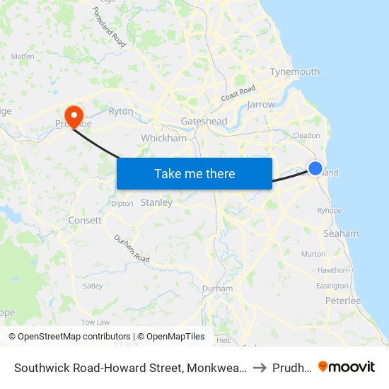 Southwick Road-Howard Street, Monkwearmouth to Prudhoe map