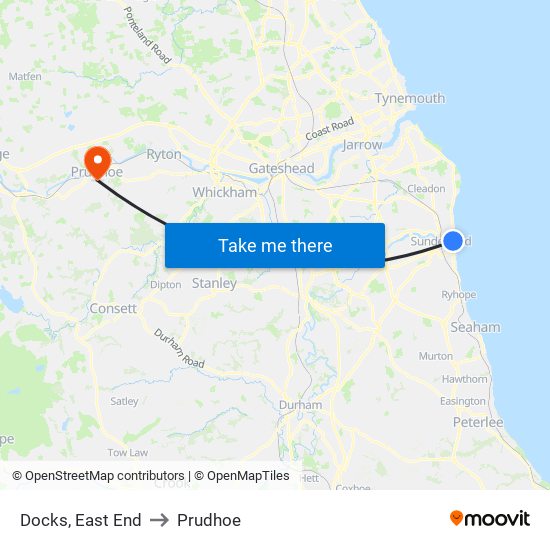 Docks, East End to Prudhoe map