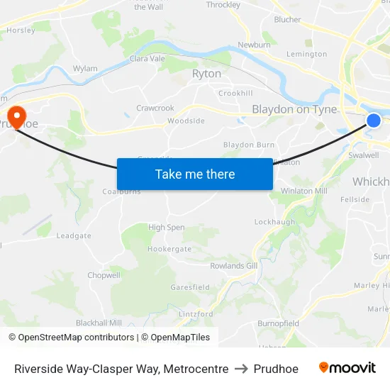 Riverside Way-Clasper Way, Metrocentre to Prudhoe map