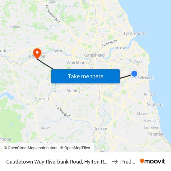 Castletown Way-Riverbank Road, Hylton Red House to Prudhoe map