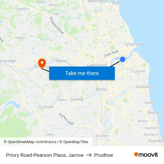Priory Road-Pearson Place, Jarrow to Prudhoe map