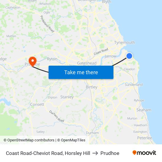 Coast Road-Cheviot Road, Horsley Hill to Prudhoe map