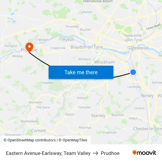 Eastern Avenue-Earlsway, Team Valley to Prudhoe map