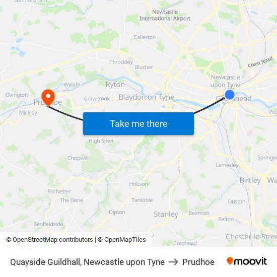 Quayside Guildhall, Newcastle upon Tyne to Prudhoe map