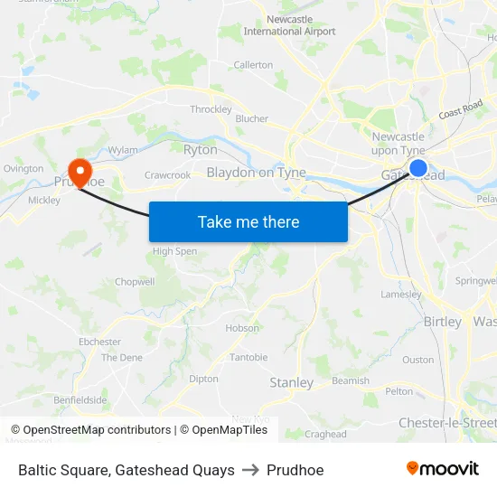 Baltic Square, Gateshead Quays to Prudhoe map
