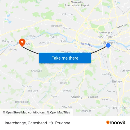 Interchange, Gateshead to Prudhoe map
