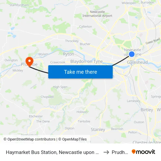 Haymarket Bus Station, Newcastle upon Tyne to Prudhoe map