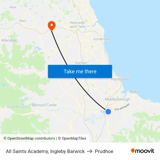 All Saints Academy, Ingleby Barwick to Prudhoe map