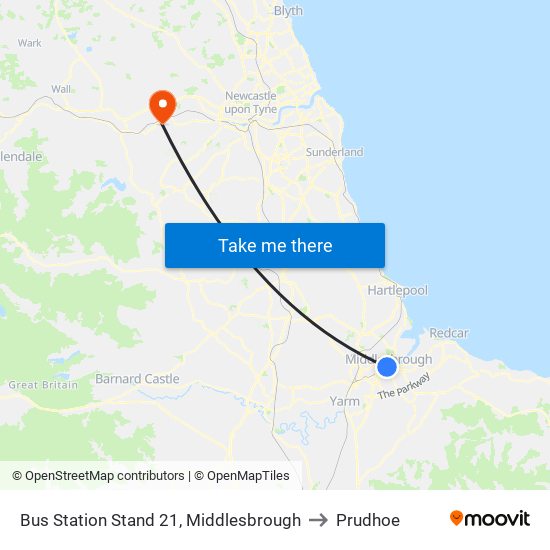 Bus Station Stand 21, Middlesbrough to Prudhoe map