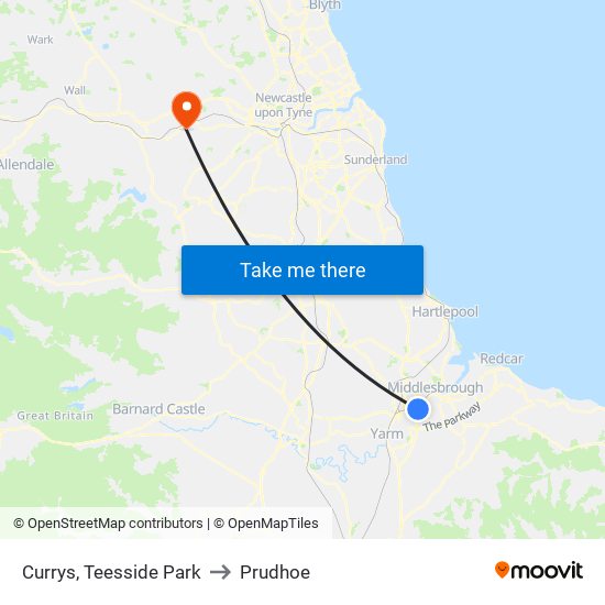 Currys, Teesside Park to Prudhoe map