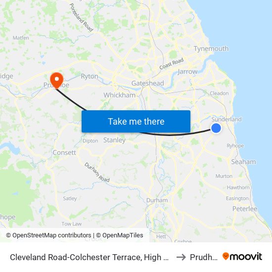 Cleveland Road-Colchester Terrace, High Barnes to Prudhoe map