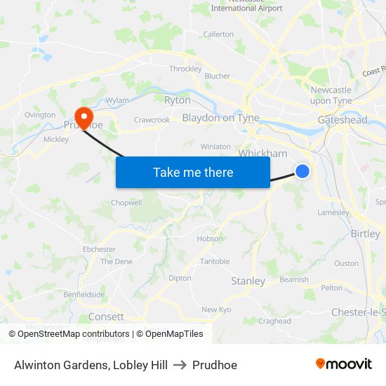 Alwinton Gardens, Lobley Hill to Prudhoe map