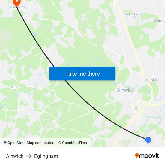 Alnwick to Eglingham map