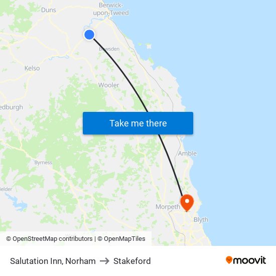 Salutation Inn, Norham to Stakeford map