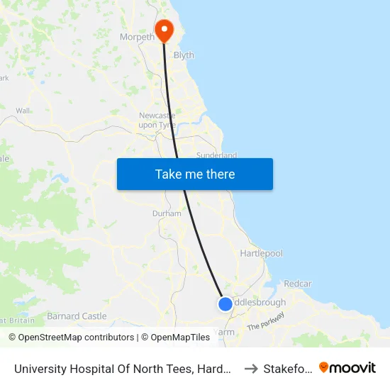 University Hospital Of North Tees, Hardwick to Stakeford map