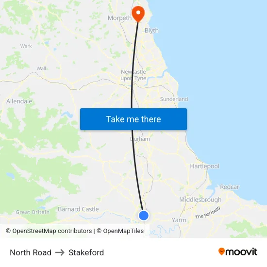 North Road to Stakeford map
