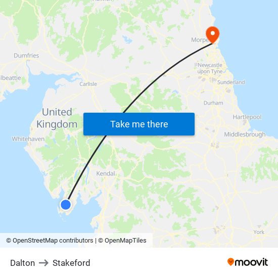 Dalton to Stakeford map