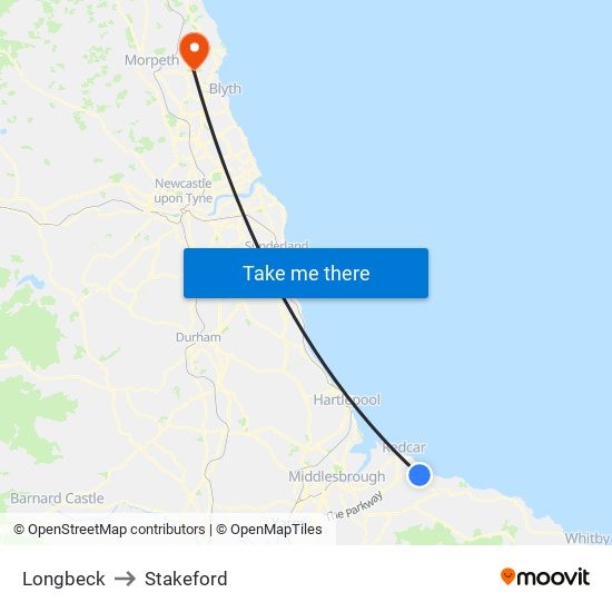 Longbeck to Stakeford map