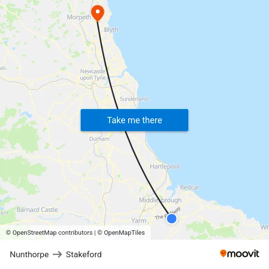 Nunthorpe to Stakeford map