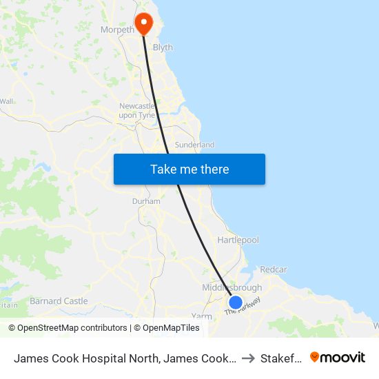 James Cook Hospital North, James Cook Hospital to Stakeford map