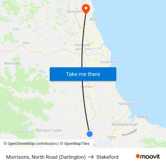 Morrisons, North Road (Darlington) to Stakeford map