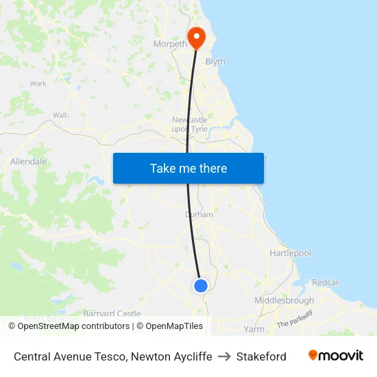 Central Avenue Tesco, Newton Aycliffe to Stakeford map