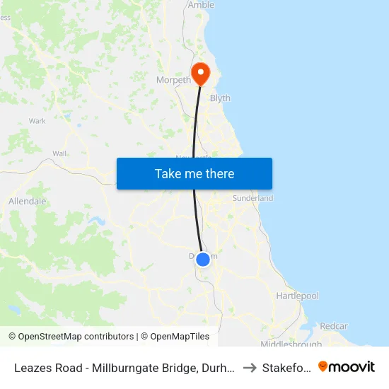 Leazes Road - Millburngate Bridge, Durham to Stakeford map