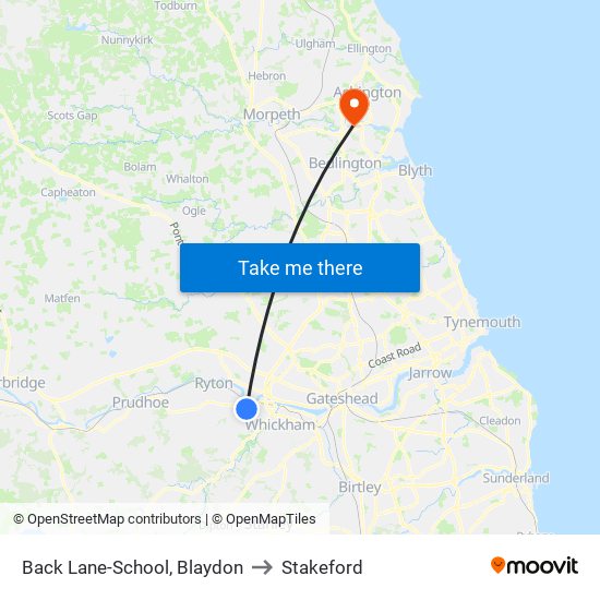 Back Lane-School, Blaydon to Stakeford map
