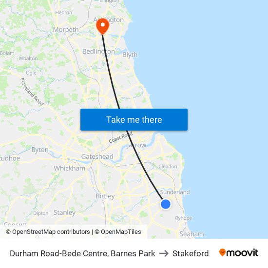 Durham Road-Bede Centre, Barnes Park to Stakeford map