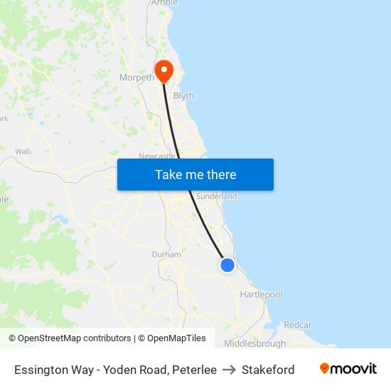 Essington Way - Yoden Road, Peterlee to Stakeford map