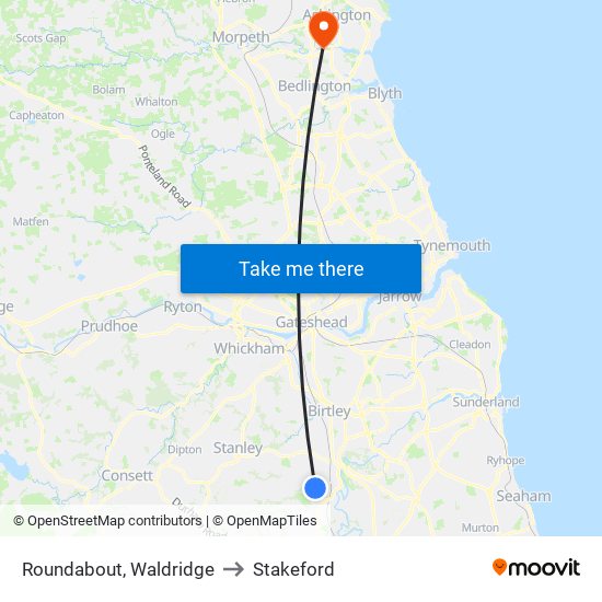 Roundabout, Waldridge to Stakeford map