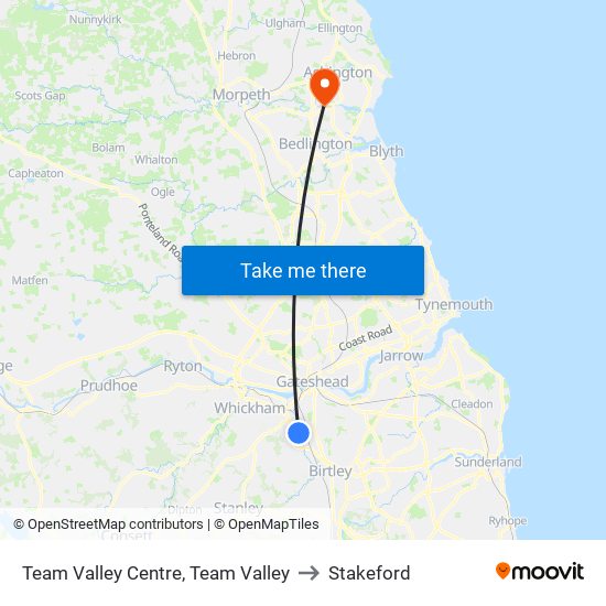 Team Valley Centre, Team Valley to Stakeford map