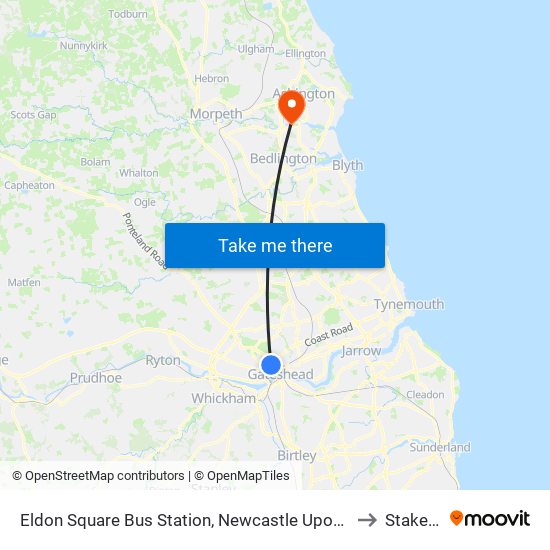 Eldon Square Bus Station, Newcastle Upon Tyne (Stand E) to Stakeford map