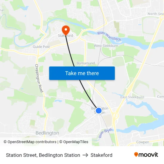 Station Street, Bedlington Station to Stakeford map