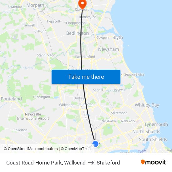 Coast Road-Home Park, Wallsend to Stakeford map